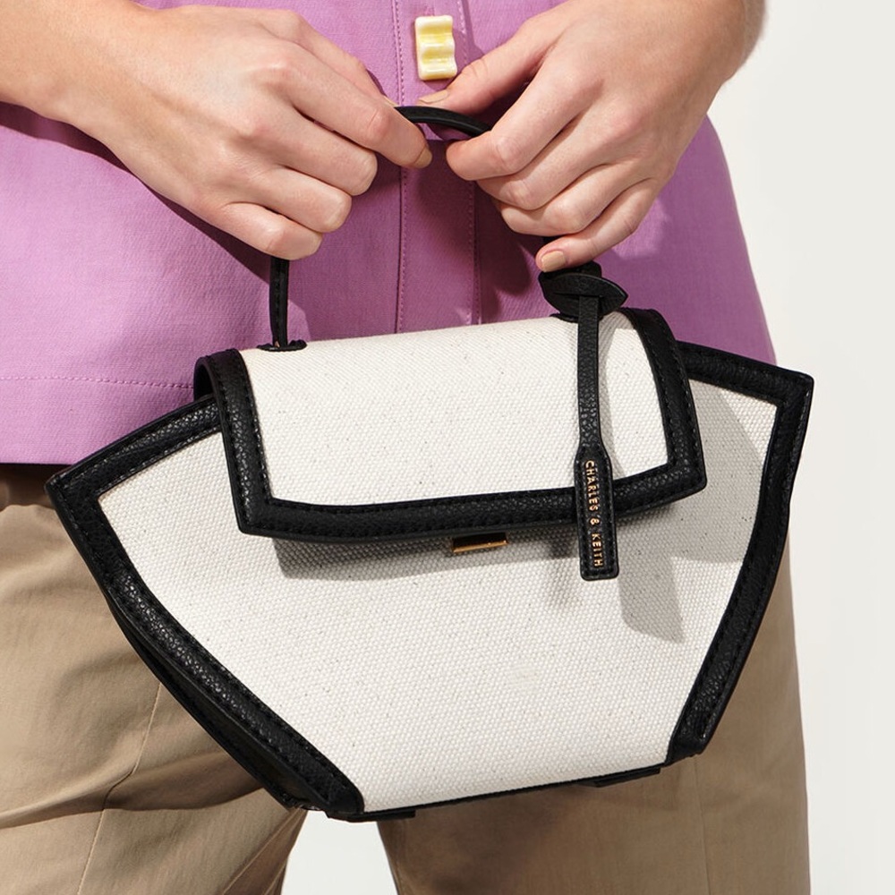 Charles & Keith Black and Cream Crossbody Bag